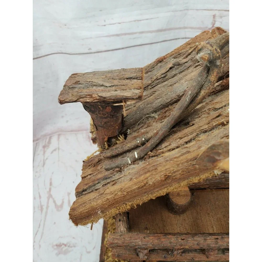 Rare Vintage Mountain Lodge Decorative Real Wood 3d Wood Cabin Bird House Feeder